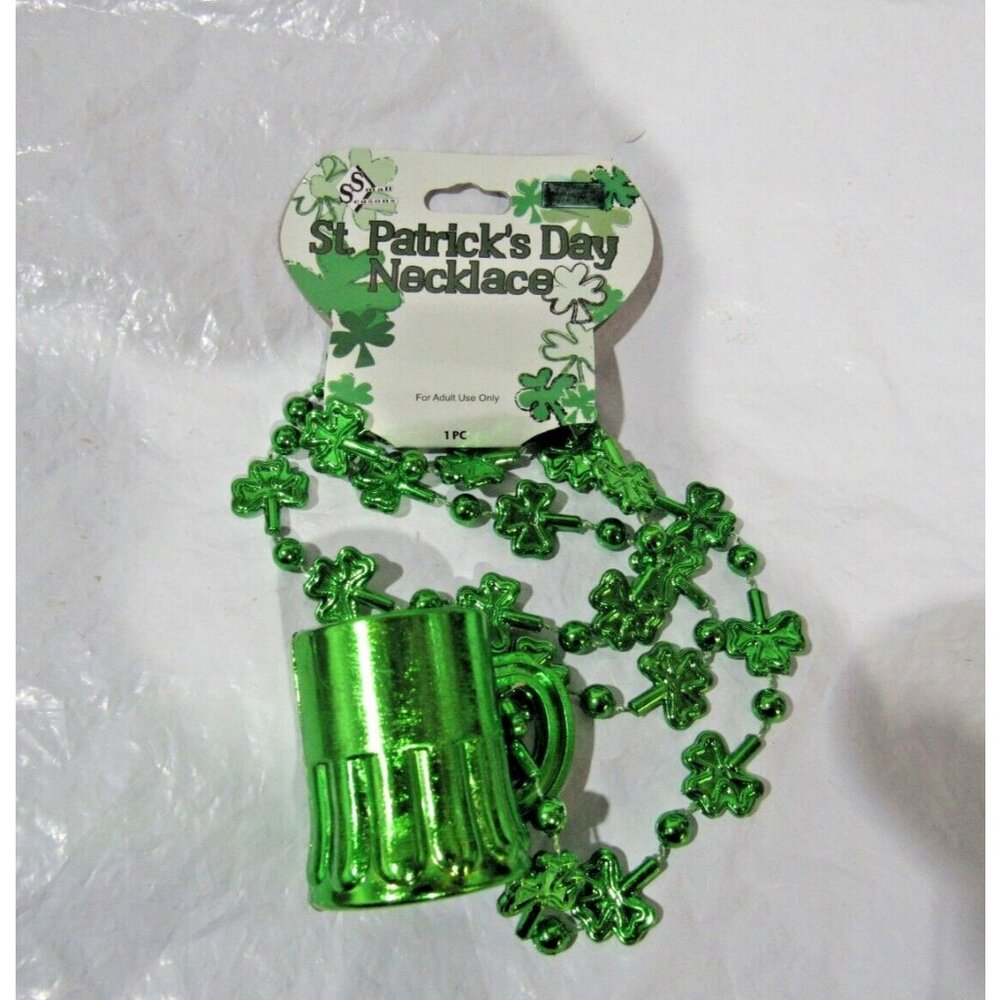 St. Patrick's Day Bead Necklace with Shot Glasses Metallic Green